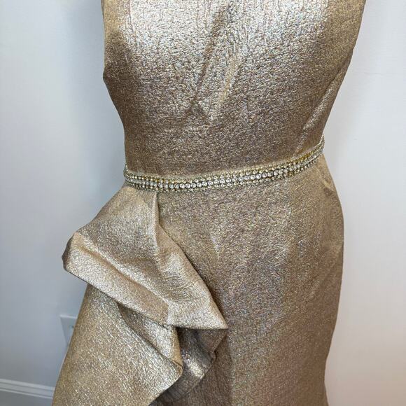 Mac Duggal One Shoulder Metallic Ruffled Evening Gown In Oyster 66975 Size 8 New - Picture 4 of 16